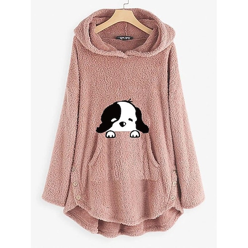 

Women's Hoodie Sweatshirt Pullover Sherpa Fleece Teddy Front Pocket Black Blue Pink Dog Street Hoodie Long Sleeve Fleece S M L XL 2XL 3XL