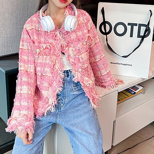 

Kids Girls' Jacket & Coat Solid Color Fashion Pocket School Cotton Coat Outerwear 7-13 Years Fall Blue Pink