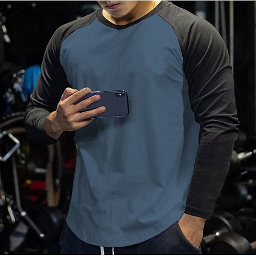 

Men's Workout Shirt Running Shirt Patchwork Long Sleeve Top Athletic Athleisure Winter Breathable Quick Dry Soft Running Jogging Training Sportswear Activewear Patchwork Black WhiteBlack Blue