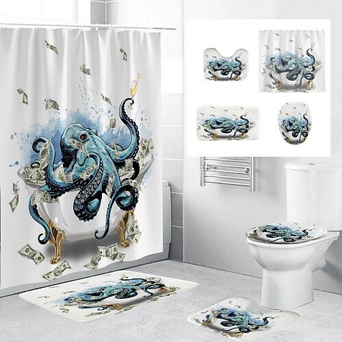 

Fabric Shower Curtain Bathroom Decoration Four-Piece Set And Modern And Animal Bathroom Pattern