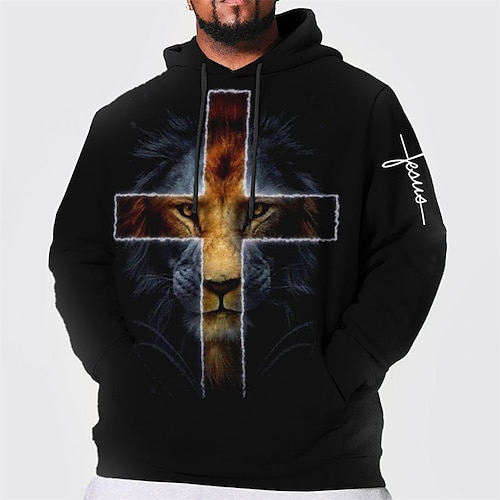 

Men's Plus Size Pullover Hoodie Sweatshirt Big and Tall 3D Print Hooded Long Sleeve Spring & Fall Basic Fashion Streetwear Comfortable Daily Wear Vacation Tops