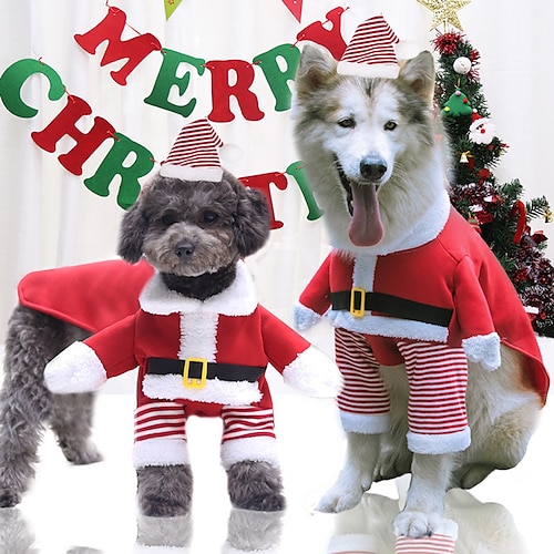

Dog Cat Coat Christmas Costume Patchwork Adorable Stylish Ordinary Casual Daily Outdoor Christmas Winter Dog Clothes Puppy Clothes Dog Outfits Warm Red Costume for Girl and Boy Dog Polyester XS S M L