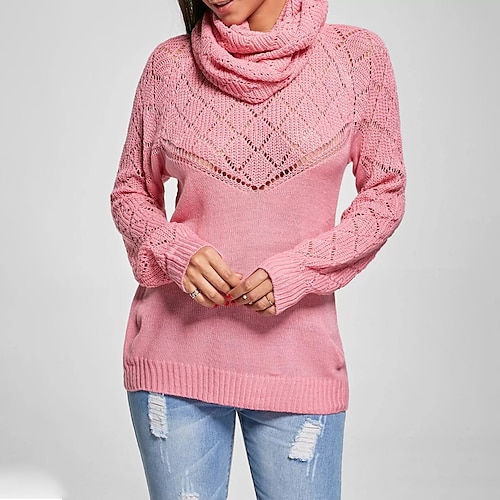 

Women's Pullover Sweater jumper Jumper Ribbed Knit Hollow Out Knitted Pure Color Turtleneck Stylish Casual Outdoor Home Winter Fall Pink Brown S M L / Long Sleeve / Holiday / Regular Fit