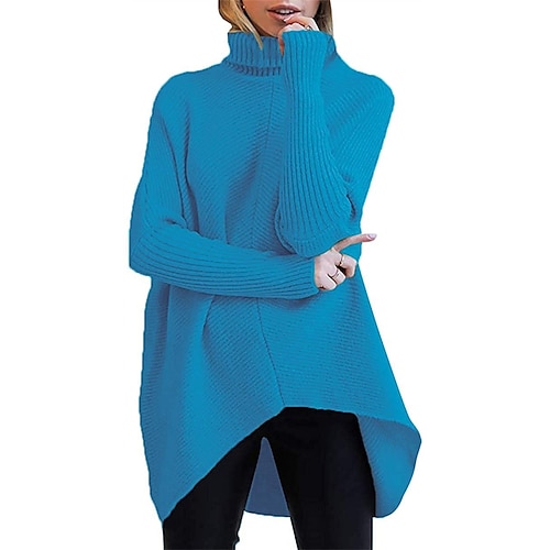 

Pull Maille Femme A côtes Tricoter Tricoté Couleur monochrome Col Roulé à la mode Elégant Extérieur du quotidien manche longue Hiver Automne Bleu Vin S M L