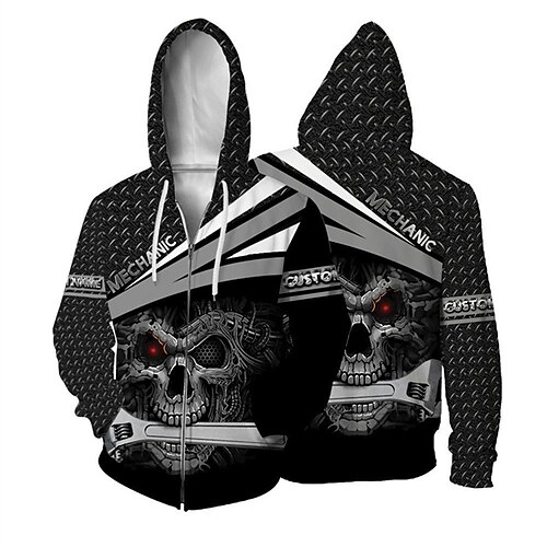 

Men's Full Zip Hoodie Jacket Black Hooded Skull Graphic Prints Zipper Print Sports Outdoor Daily Sports 3D Print Streetwear Designer Casual Spring Fall Clothing Apparel Hoodies Sweatshirts Long