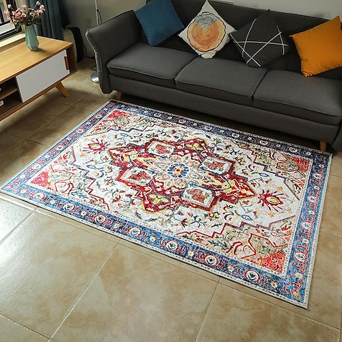 

Floor Mat Area Rug Persian Retro Pattern Gold Velvet Carpet Living Room Entrance Door Washable Non-Slip Mat