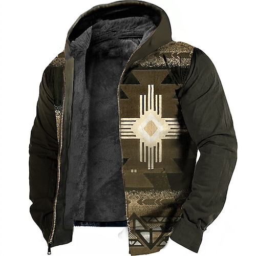 

Men's Fleece Jacket Full Zip Hoodie Fleece Hoodie Sherpa Jacket Coffee Hooded Tribal Graphic Prints Zipper Print Sports & Outdoor Daily Sports 3D Print Fleece Streetwear Designer Casual Winter