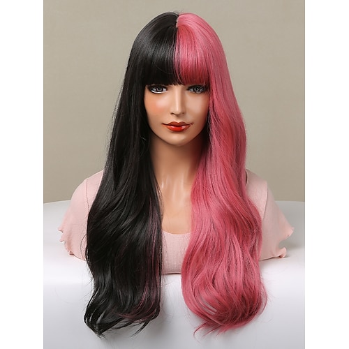

Cosplay Costume Wig Synthetic Wig Bouncy Curl Neat Bang Wig 26 inch Black / Rose Red Synthetic Hair Women's Party Adorable Red Black / Daily Wear / Party / Evening
