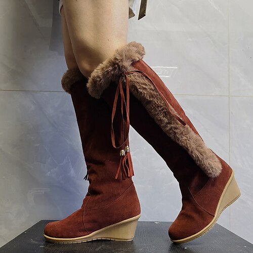 

Femme Bottes Bottes genou Hiver Hauteur de semelle compensée Bout rond Daim Mocassins Noir Orange Marron