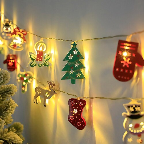 

Christmas Santa Claus Fairy String Lights 3m-20LED 1.5m-10LED Christmas Snowman Tree Bells Snowflake Wreath Lights Battery Powered Xmas Party Tree Lights New Year Holiday Home Decoration Iron