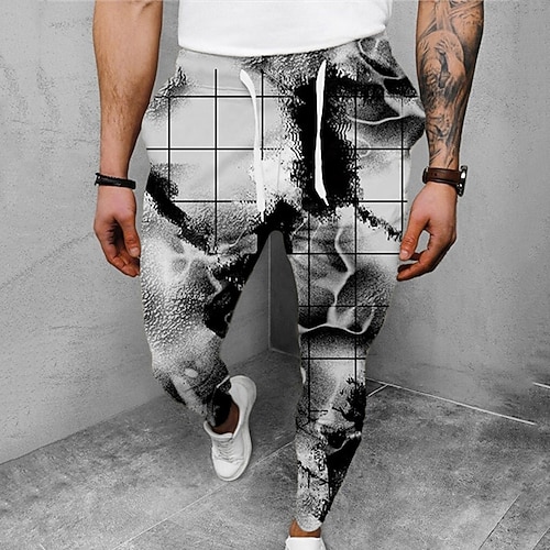 

Men's Joggers Trousers Casual Pants Drawstring Elastic Waist 3D Print Abstract Graphic Prints Comfort Casual Daily Streetwear Basic Fashion Gray White Micro-elastic / Elasticity
