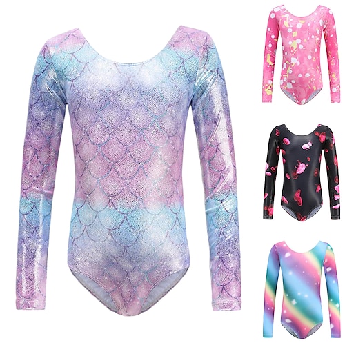 

Gymnastics Leotards Women's Girls' Bodysuit Leotard Unitard Spandex High Elasticity Breathable Handmade Long Sleeve Training Competition Ballet Dance Rhythmic Gymnastics Training Purple Pink Light