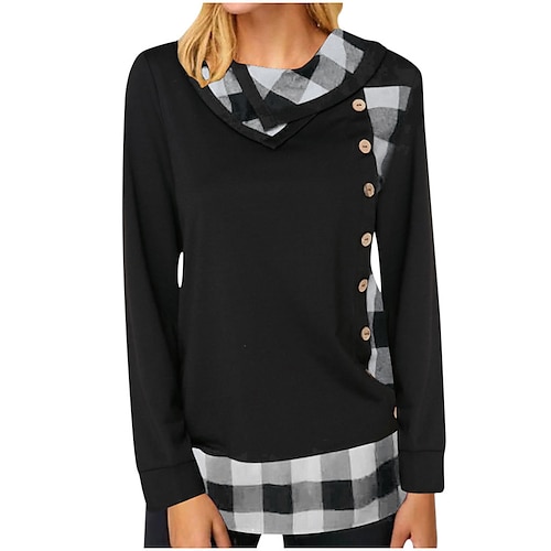 

Women's Blouse Green Blue Gray Plaid Button Print Long Sleeve Daily Weekend Streetwear Casual Round Neck Regular S