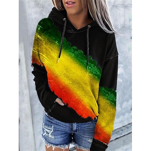 

Women's Hoodie Sweatshirt Pullover Active Casual Front Pocket Blue Yellow Gray Rainbow Holiday Hoodie Long Sleeve S M L XL 2XL 3XL