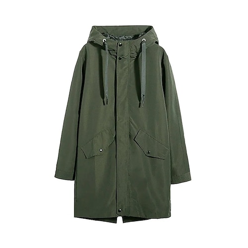 

Men's Winter Coat Trench Coat Vacation Going out Winter Fall POLY Thermal Warm Outdoor Outerwear Clothing Apparel Fashion Solid Colored Pocket Hooded Double Breasted