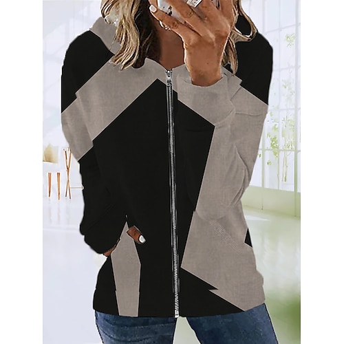 

Women's Zip Hoodie Sweatshirt Active Streetwear Zip Up Black Color Block Street Hoodie Long Sleeve S M L XL 2XL 3XL