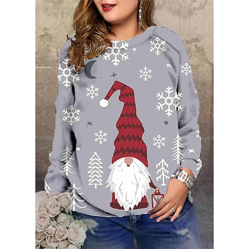 

Women's Plus Size Christmas Tops Pullover Sweatshirt Graphic Santa Claus Long Sleeve Crewneck Streetwear Daily Polyester Winter Fall Red Gray / Sunflower