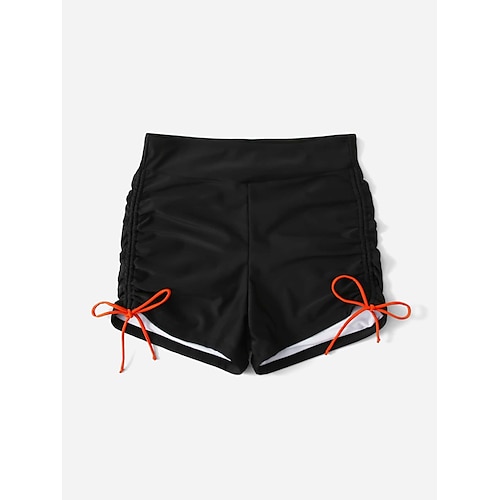 

Mulheres Roupa de Banho praia inferior Fatos de banho Tamanho Grande roupa de banho Secagem Rápida Amarre nas costas / na frente Cintura alta Corda Côr Sólida Preto Decote em V-wire Fatos de banho