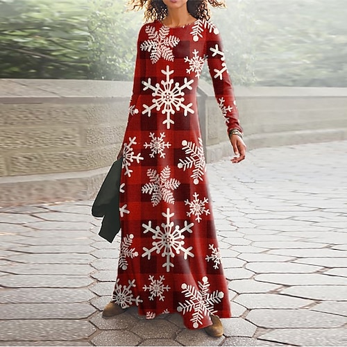 

Women's Christmas Casual Dress Swing Dress Blue Wine White Long Sleeve Letter Elk Snowflake Pocket Print Winter Fall V Neck Vacation Casual Fall Dress 2022 S M L XL XXL 3XL / Winter Dress