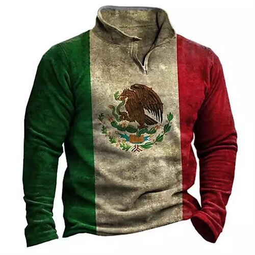 

Men's Zip Up Sweatshirt Pullover Green Half Zip Color Block Graphic Prints Zipper Print Daily Sports 3D Print Basic Designer Casual Spring Fall Clothing Apparel World Cup Hoodies Sweatshirts Long