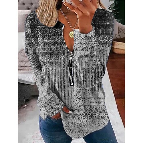 

Per donna Felpa con cappuccio e zip Informale Cerniera Blu Marrone Verde Floreale Morbido Informale A V Manica lunga