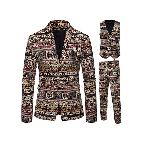 

Brown Men's Ugly Suits 3 Piece Patterned Tailored Fit Single Breasted Two-buttons 2022