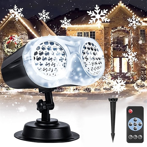 

Christmas Snowflake Projector Lights Dual Lens LED Projection Lamp with Remote Control Spotlight Indoor Outdoor Garden Party Christmas Gift