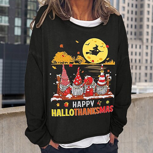 

Women's Sweatshirt Pullover Streetwear Black Blue Red Graphic Hallowthankmas Loose Fit Christmas Round Neck Long Sleeve S M L XL 2XL