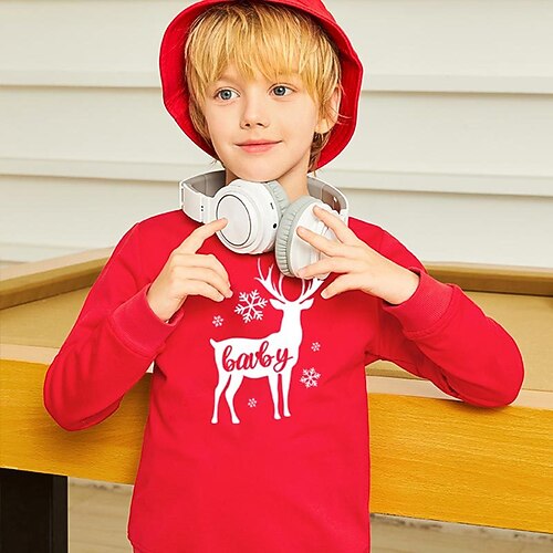 

Toddler Boys Christmas Sweatshirt Pullover Letter Elk Long Sleeve Children Top Outdoor Cotton Sweatshirt Fashion Cool Black Red Winter 3-7 Years / Fall