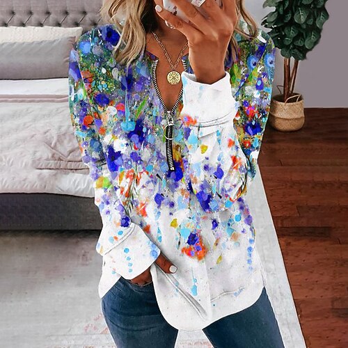 

Women's Sweatshirt Pullover Active Streetwear Zipper Blue Pink Yellow Tie Dye Street V Neck Long Sleeve S M L XL 2XL 3XL