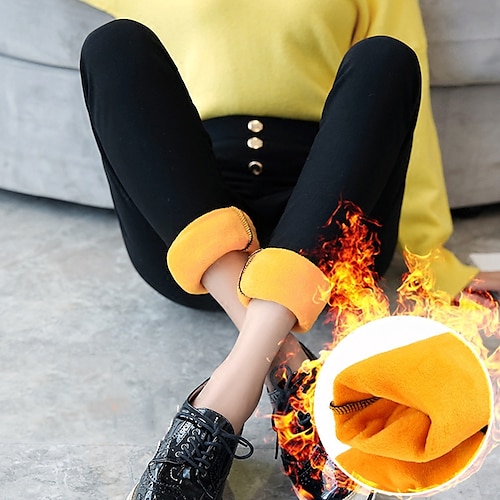 

Women's Fleece Pants Tights Leggings Fleece lined Black - Three Button Beaver Fleece Plus velvet black webbing Black Three-Button Fleece Pencil Pants High Waist Fashion Street Daily High Elasticity