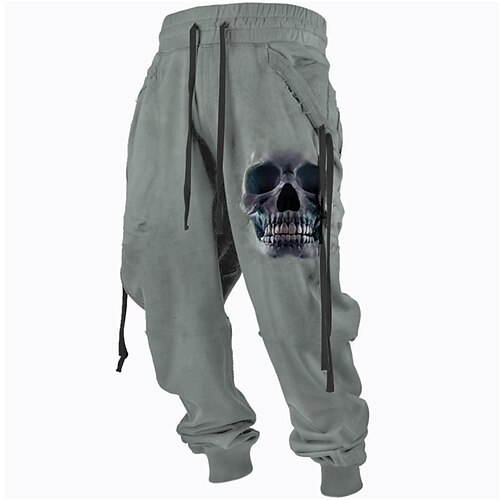 

Men's Sweatpants Joggers Trousers Drawstring Elastic Waist Ribbon Skull Graphic Prints Comfort Breathable Sports Outdoor Casual Daily Cotton Blend Terry Streetwear Stylish Purple Army Green