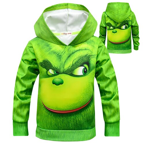 

Grinch Kids Girls' Hoodie Cartoon Casual Long Sleeve Active Cotton 7-13 Years Winter Green / Fall