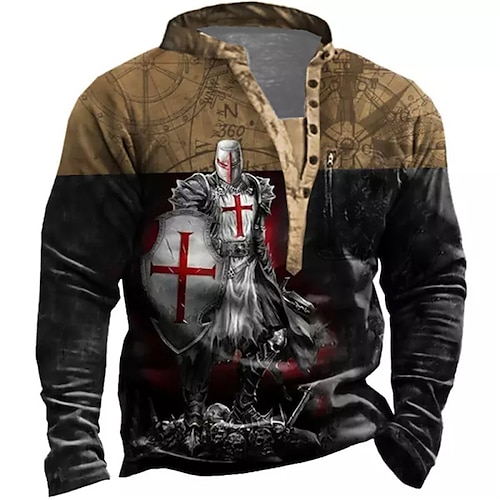 

Men's Sweatshirt Pullover Button Up Hoodie Black Standing Collar Color Block Knights Templar Graphic Prints Zipper Print Daily Sports Holiday 3D Print Streetwear Designer Casual Spring & Fall