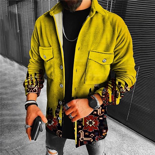 

Men's Coat Warm Sports & Outdoor Single Breasted Graphic Prints Geometry 3D Printed Graphic Turndown Sport Jacket Outerwear Long Sleeve Pocket Fall & Winter