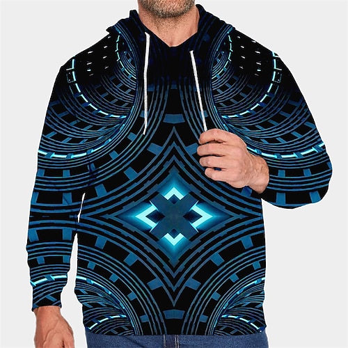 

Men's Plus Size Hoodie Big and Tall Geometric Hooded Long Sleeve Spring & Fall Basic Designer Casual Big and Tall Daily Sports Tops