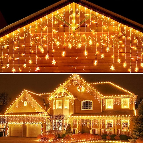 

Christmas Icicle Lights Outdoor Decorations 5M 216LED 36 Drooping Icicle String Lights 8 Lighting Modes Christmas Wedding Party Holiday Window Home Wall Terrace Garden Patio Decor Lights 31V EU/US/AU/UK Plug
