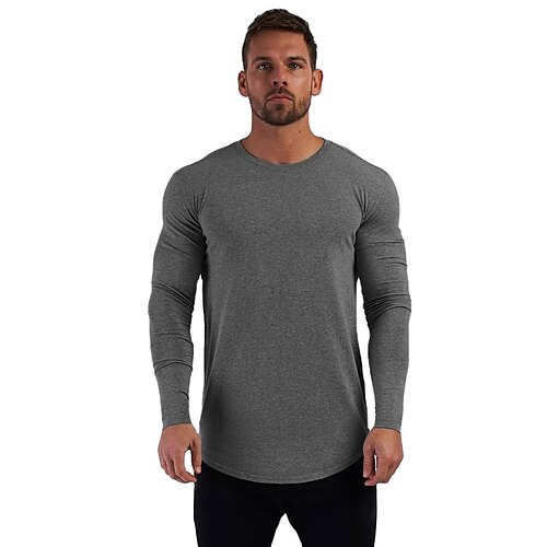 

Men's Workout Shirt Running Shirt Irregular Hem Long Sleeve Top Athletic Athleisure Winter Breathable Quick Dry Moisture Wicking Running Jogging Training Sportswear Activewear Solid Colored Black