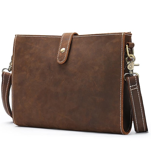 

Men's Clutch Wristlet Bag Crossbody Bag Nappa Leather Cowhide Zipper Solid Color Daily Coffee