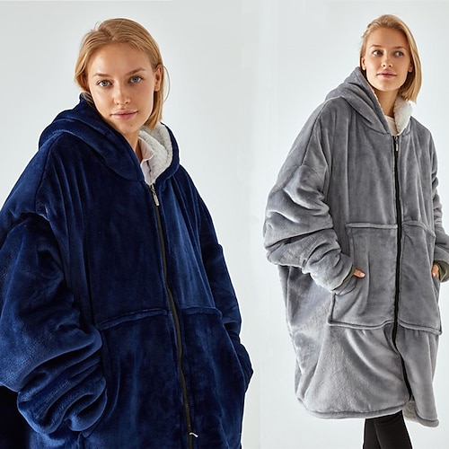 

Adults' Oversized Hoodie Blanket Wearable Blanket With Pocket Solid Color Onesie Pajamas Flannel Cosplay For Men and Women Carnival Animal Sleepwear Cartoon Festival / Holiday Costumes