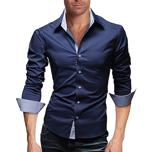 

Men's Dress Shirt Button Up Shirt Collared Shirt Solid Colored Collar Wine Black Navy Blue White Plus Size Wedding Party Long Sleeve Clothing Apparel Business