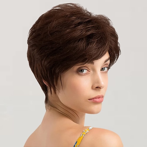 

Synthetic Wig Natural Straight Short Bob Wig 8 inch Dark Brown Synthetic Hair 8-9 inch Women's Fashionable Design Comfy Fluffy Dark Brown