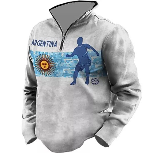 

Men's Zip Up Sweatshirt Pullover Blue Purple Orange Light gray Gray Half Zip Graphic Prints Zipper Print Daily Sports 3D Print Basic Designer Casual Spring & Fall Clothing Apparel World Cup Hoodies