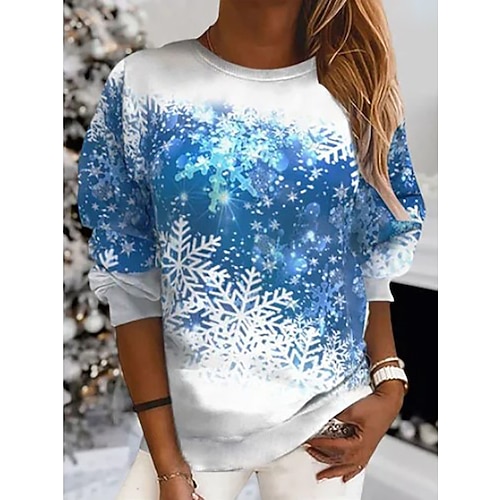 

Women's Sweatshirt Pullover Basic Christmas Blue Purple Yellow Graphic Christmas Round Neck Long Sleeve S M L XL 2XL