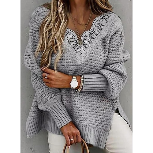 

Per donna Pullover Maglione Maglione Uncinetto Maglia Corto Lavorato a maglia Colore puro A V Moda Giornaliero Per eventi Inverno Autunno Grigio S M L / Manica lunga / Standard