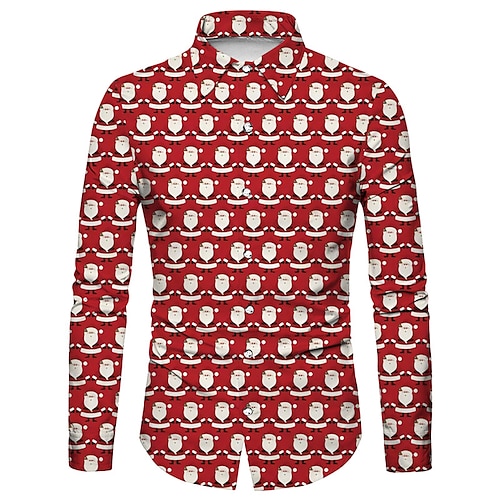 

Men's Shirt Santa Claus Turndown Wine 3D Print Christmas Street Long Sleeve Button-Down Print Clothing Apparel Fashion Designer Casual Breathable
