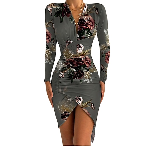 

Per donna Aderente Abito stampato Mini abito Bianco e nero Leopardo Nero Manica lunga Leopardo Collage Inverno Autunno A V scollato Elegante Vestito invernale Abito autunnale 2023 S M L XL 2XL 3XL