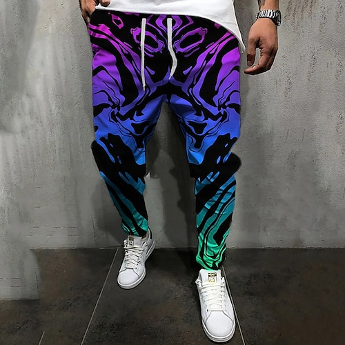 

Men's Joggers Trousers Casual Pants Drawstring Elastic Waist 3D Print Gradient Graphic Prints Comfort Breathable Casual Daily Streetwear Basic Fashion Blue Orange Micro-elastic / Elasticity