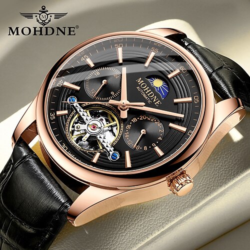 

MOHDNE Mechanical Watch for Men Analog Automatic self-winding Classic Stylish Minimalist Waterproof Noctilucent Stainless Steel Leather Fashion Machine