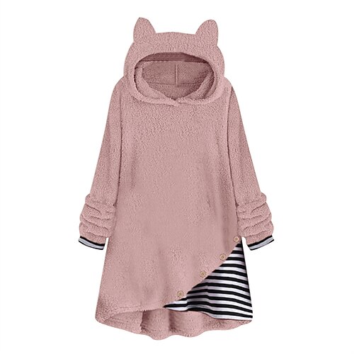 

Women's Plus Size Tops Hoodie Sweatshirt Striped Button Long Sleeve Hooded Casual Daily Vacation Polyester Winter Fall Black Pink
